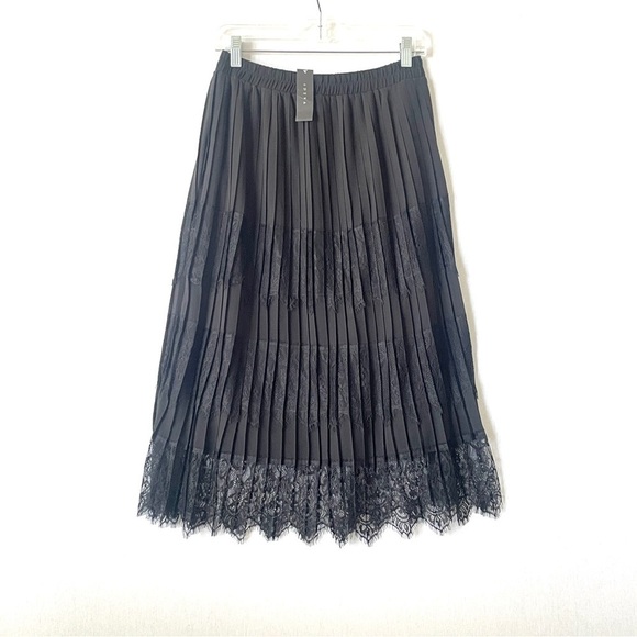 Adiva Pleated Lace Midi Skirt in Black NWT - Picture 1 of 5